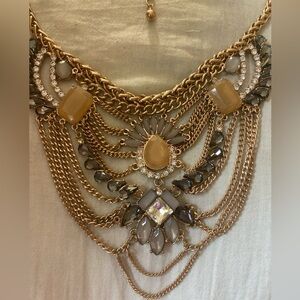 Dramatic Jeweled Swag Necklace with‎ Chains and Stones Statement